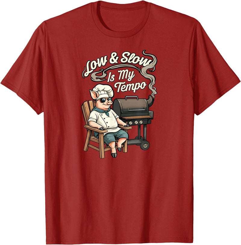 Pitmaster Pig Apparel Low & Slow Is My Tempo Pig BBQ Smoker T-Shirt - Cranberry Red