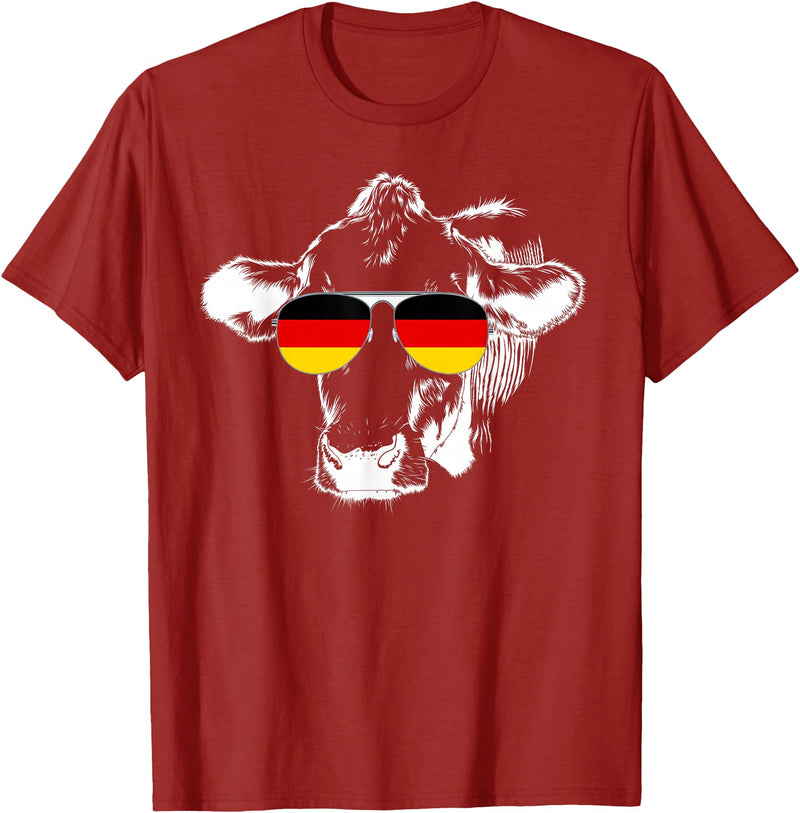 Oktoberfest German Flag Cow Sunglasses Germany Funny Cute T-Shirt - Cranberry Red