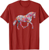 Horse Designs. Horse Flower Equestrian Riding Floral Pattern Graphic T-Shirt - Cranberry Red