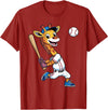 Giraffe Baseball Lover Giraffe Playing Baseball Boys Girls Kids Giraffe Animal T-Shirt - Cranberry Red