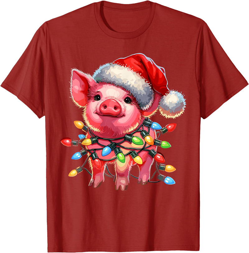 Christmas Pig Lover Christmas Light Pig Lover T-Shirt - Cranberry Red