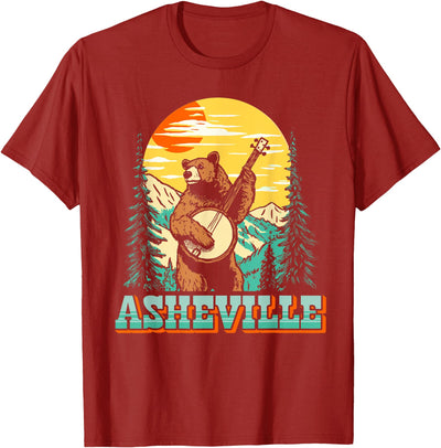 Asheville North Carolina Banjo Bear Vintage Nature T-Shirt