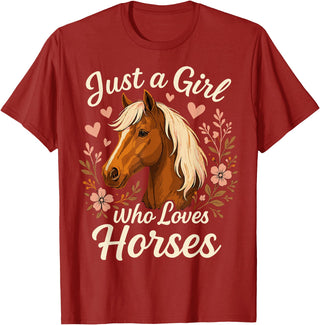 Cute Riding Horse Just A Girl Who Loves Horses Cute Horse T-Shirt - Cranberry Red