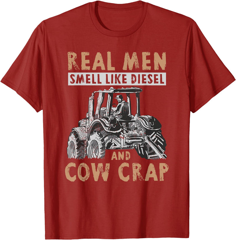 Farmer Apparel Real Men Smell Like Diesel And Cow Crap T-Shirt - Cranberry Red