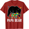 Autism Awareness Neurodiversity Support Apparel Papa Bear Autism Awareness Puzzle Neurodiversity Support T-Shirt - Cranberry Red