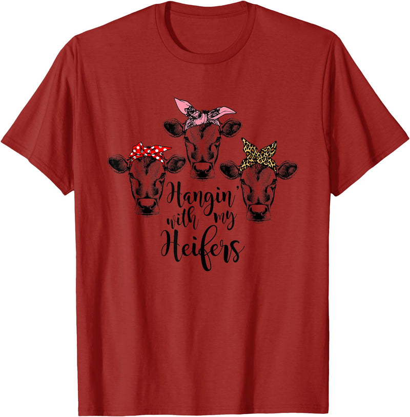 funny heifer tshirt Cute Women's Hanging With My Heifers Bandana T-Shirt T-Shirt - Cranberry Red
