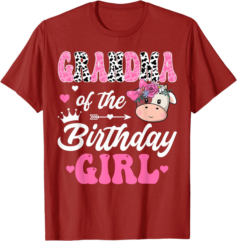 Birthday Girl Farm Cow Matching Party Grandma Of The Birthday Girl Farm Cow 1St Birthday Girl T-Shirt - Cranberry Red