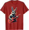 Rabbit Bunny Wearing Sunglasses Playing Guitar Musician T-Shirt in Cranberry Red