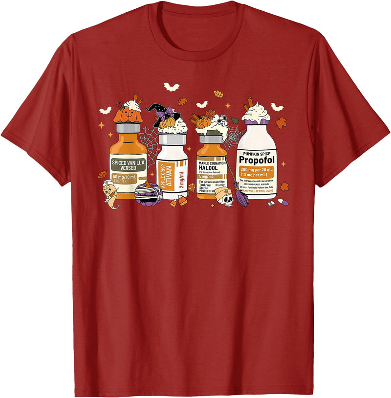 Pumpkin Spice Propofol Halloween Nurse Pumpkin Spice Propofol Ativan Versed Haldol Halloween Nurse T-Shirt - Cranberry Red