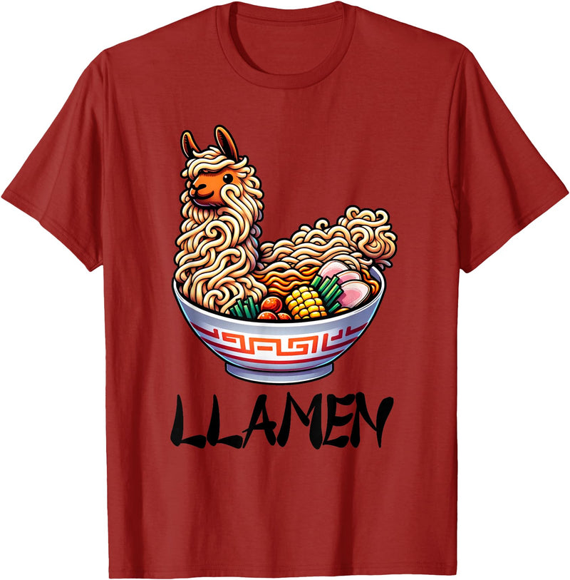 Alpaca LLama Lama Llamen Ramen Chinese Food Llamen Noodles Chinese Food Alpaca Llama Lover T-Shirt - Cranberry Red