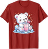 Cute Japanese Kawaii Animals Drinking Milk Co. Cute Kawaii Style Polar Bear Drinking Strawberry Milk T-Shirt - Cranberry Red