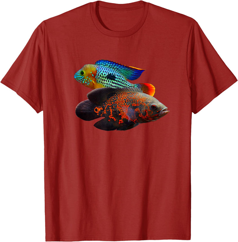 Green Terror Oscar Cichlid Tees Oscar Fish Green Terror Cichlids Monster Fish Aquarium T-Shirt - Cranberry Red