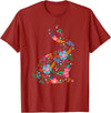 Floral Easter Women Girls Easter Bunny Spring Flowers Rabbit T-Shirt in Cranberry Red