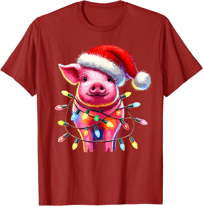 Christmas Pig Lover Pig Christmas Light Pig Lover T-Shirt - Cranberry Red