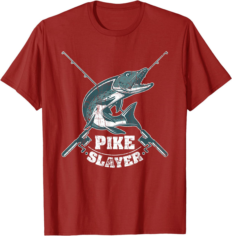 Fishing IM Co Pike Slayer Fishing Fisherman Northern Pike T-Shirt - Cranberry Red