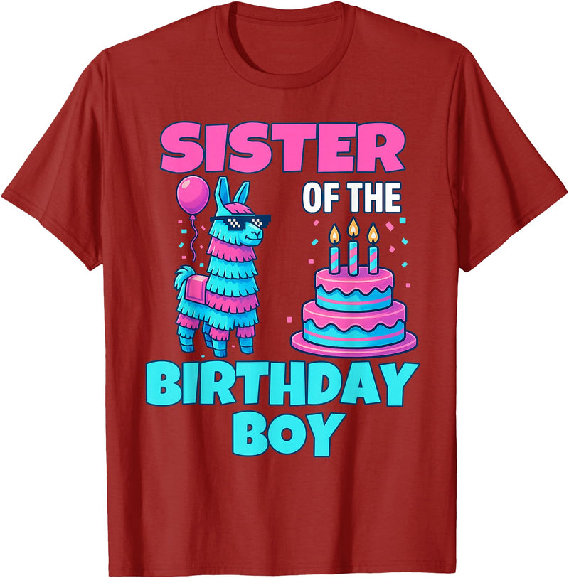 gaming gamer Birthday Llama Pinata Family Apparel Sister Birthday Boy Llama Pinata Party family mathing women T-Shirt - Cranberry Red