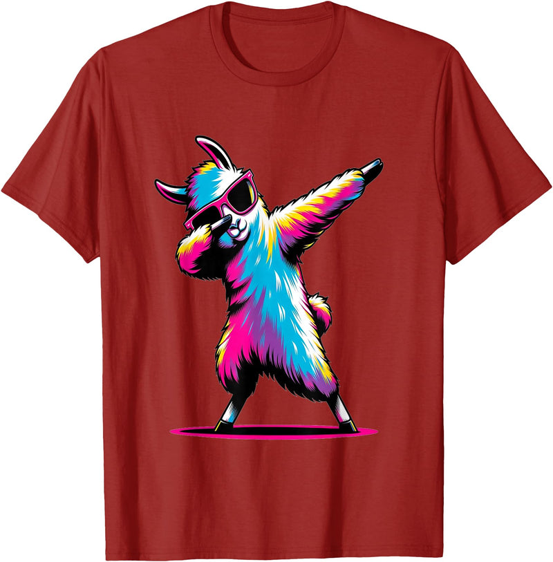 Dustwear Design - Dabbing and Dab Dabbing Llama with sunglasses Dancing Dab Llama motif T-Shirt - Cranberry Red