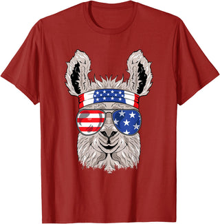 Mega USA Patriotic Animal Shirts USA Patriotic Llama Shirt - July 4th T-shirt - Alpaca T-Shirt - Cranberry Red