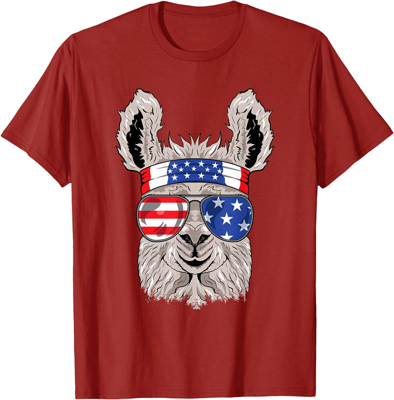 Mega USA Patriotic Animal Shirts USA Patriotic Llama Shirt - July 4th T-shirt - Alpaca T-Shirt - Cranberry Red