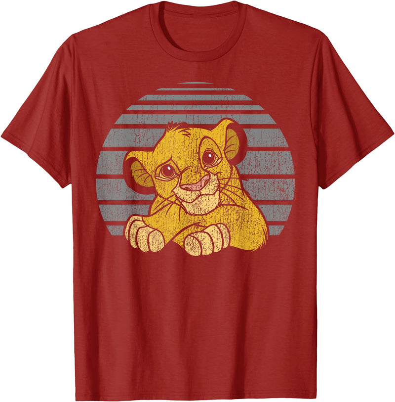 Disney Lion King Young Simba Distressed Stripes T-Shirt - Cranberry Red
