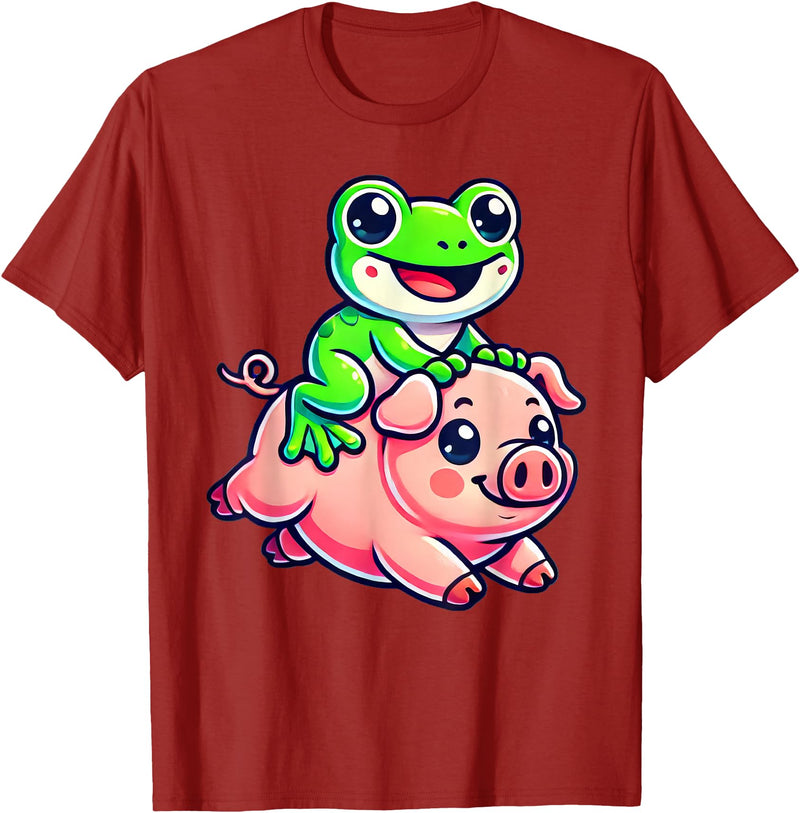 Cute Frog Pig Apparel Kawaii Frog Pig T-Shirt - Cranberry Red