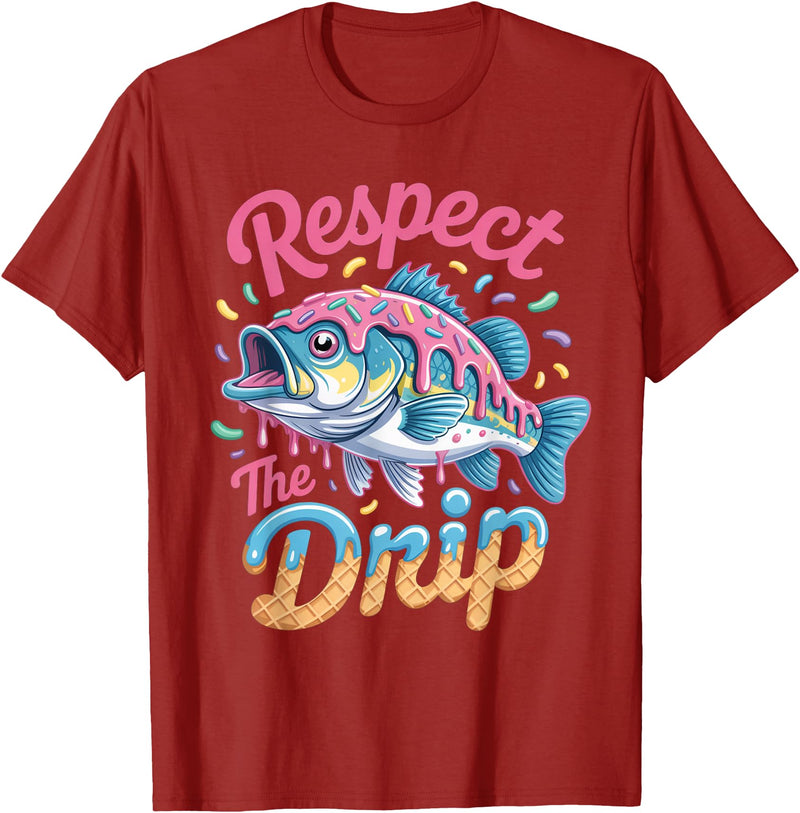 Fishermen Gifts Little Girls Boys Respect The Drip Fishing Boys Girls Fish Youth Bass Kids T-Shirt - Cranberry Red