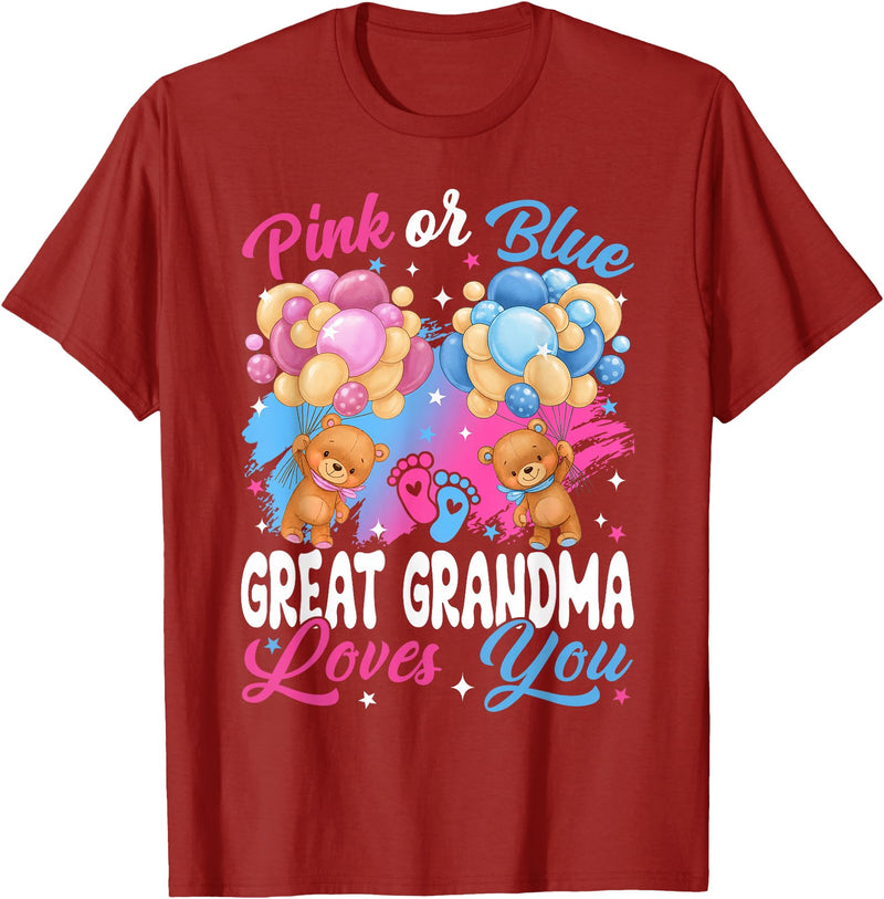 Bears Pink Or Blue Gender Reveal Bears Pink Or Blue Great Grandma Loves You Gender Reveal T-Shirt - Cranberry Red