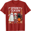 Spooky Ghost Halloween Black Cat Holding Pumpkin Preppy Halloween Ghost Skeleton Black Cat Spooky Season T-Shirt - Cranberry