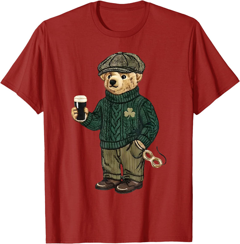 Teddy Bear Feeling Lucky St Patricks Women Men Cool Funny Teddy Bear Feeling Lucky Drinking St Patricks Day T-Shirt - Cranberry Red