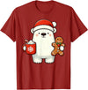 Cute Polar Bear Beanie Christmas Kawaii Japanese Polar Bear Santa Hat Christmas Holiday Xmas Coffee Cookies T-Shirt - Cranberry Red