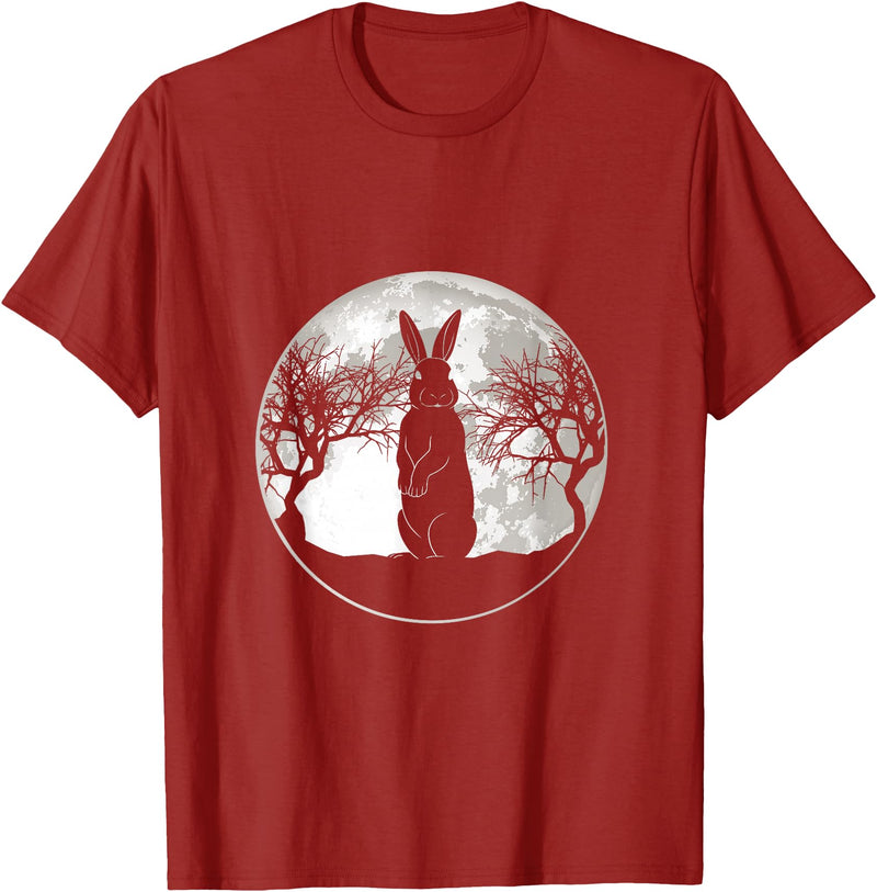 Scary Bunny Moon Night Rabbit T-Shirt in Cranberry Red