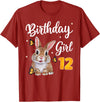 Bunny Rabbit Birthday Girl 12th Birthday Party 12 Years Old T-Shirt in Cranberry Red