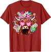 Cute Highland Cow Funny Teacher Life Retro Cute Highland Cow Teacher Bow Flower Heart Glasses T-Shirt - Cranberry Red