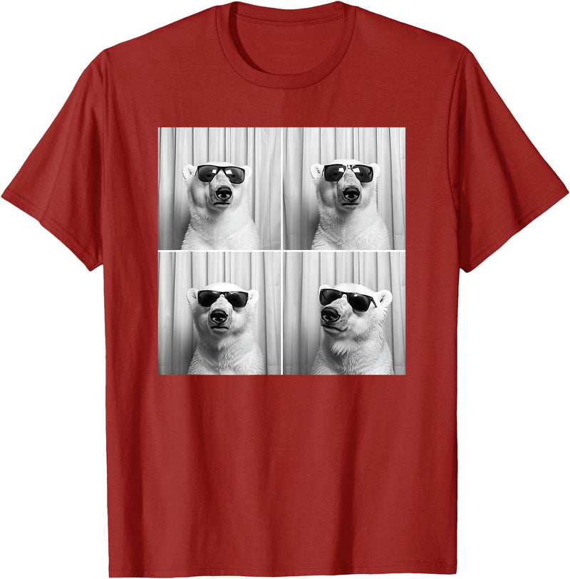 Arctic Polar Bear Face Photography Men Women Kids Cool Polar Bear With Sunglasses Funny Zoo Animal Selfie T-Shirt - Cranberry Red