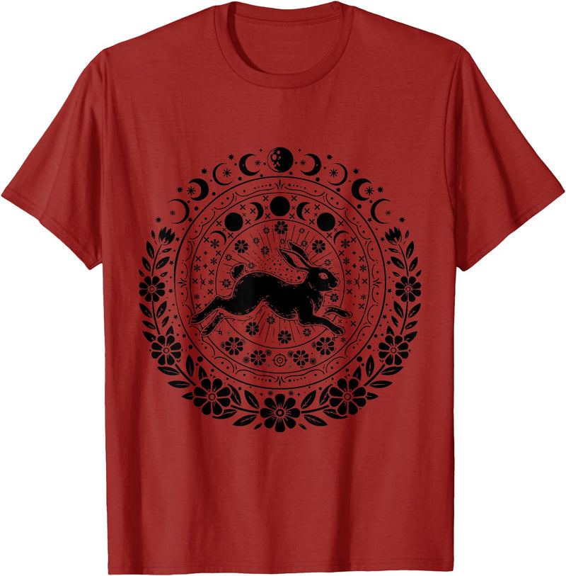 Easter Rabbit Eostre Pagan Spring Moon Witchcraft Ostara T-Shirt in Cranberry Red