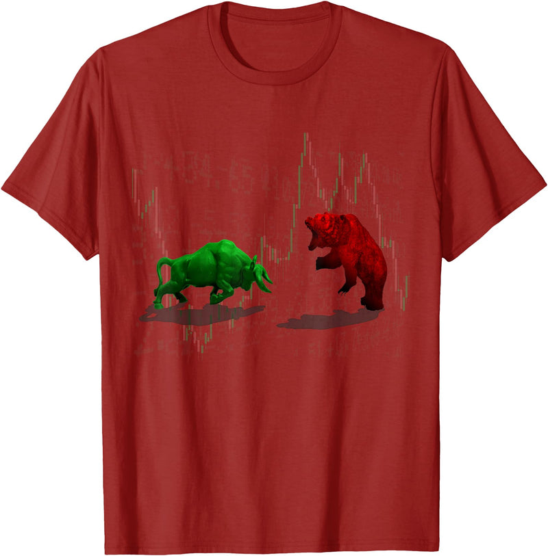 Stock Market Bulls vs Bears Graphic T-Shirt - Cranberry Red