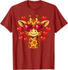 Funny Romantic Animal Cute Giraffe Heart Kawaii Giraffe Heart Glasses Valentine's Day Animal Lovers T-Shirt - Cranberry Red
