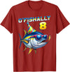 Fishing Themed Birthday Party O'fishally 8 Years Old Funny Fishing 8th Birthday Tuna Fish T-Shirt - Cranberry Red