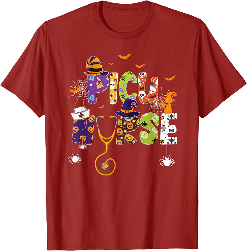 PICU Nurse Halloween Gifts - Inspyrmyn Cute Halloween PICU Nurse Boo Boo Crew Ghost Spooky Team T-Shirt - Cranberry Red