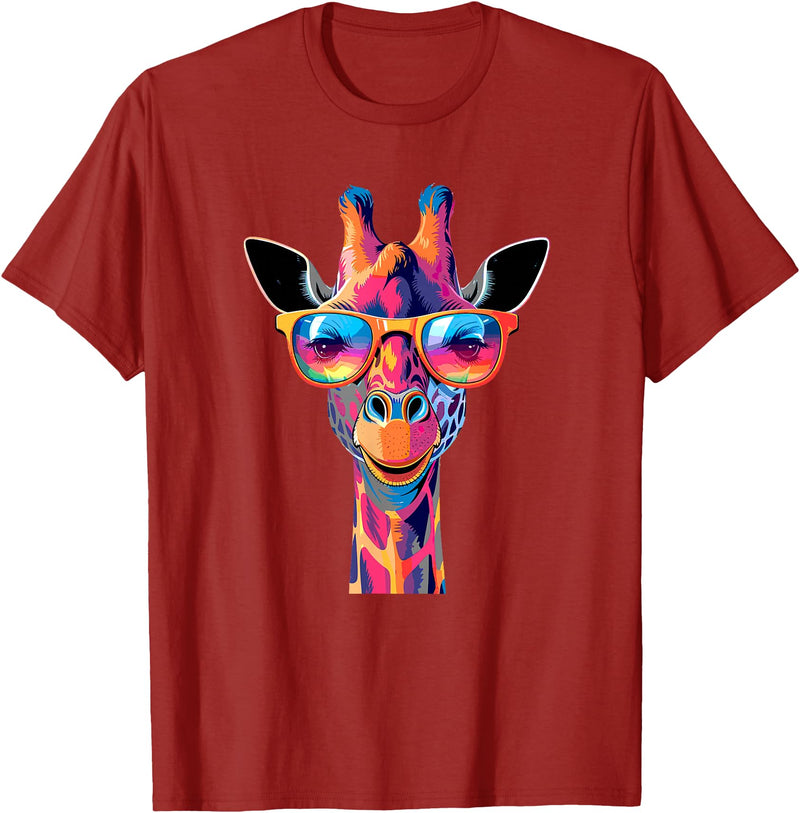 Colorful Giraffe Sunglasses Funny Giraffe Sunglasses T-Shirt - Cranberry Red