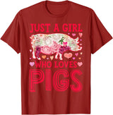 Piggy Squad Co Pig Just A Girl Who loves Pigs Women Farm Farmer Flower T-Shirt - Cranberry Red