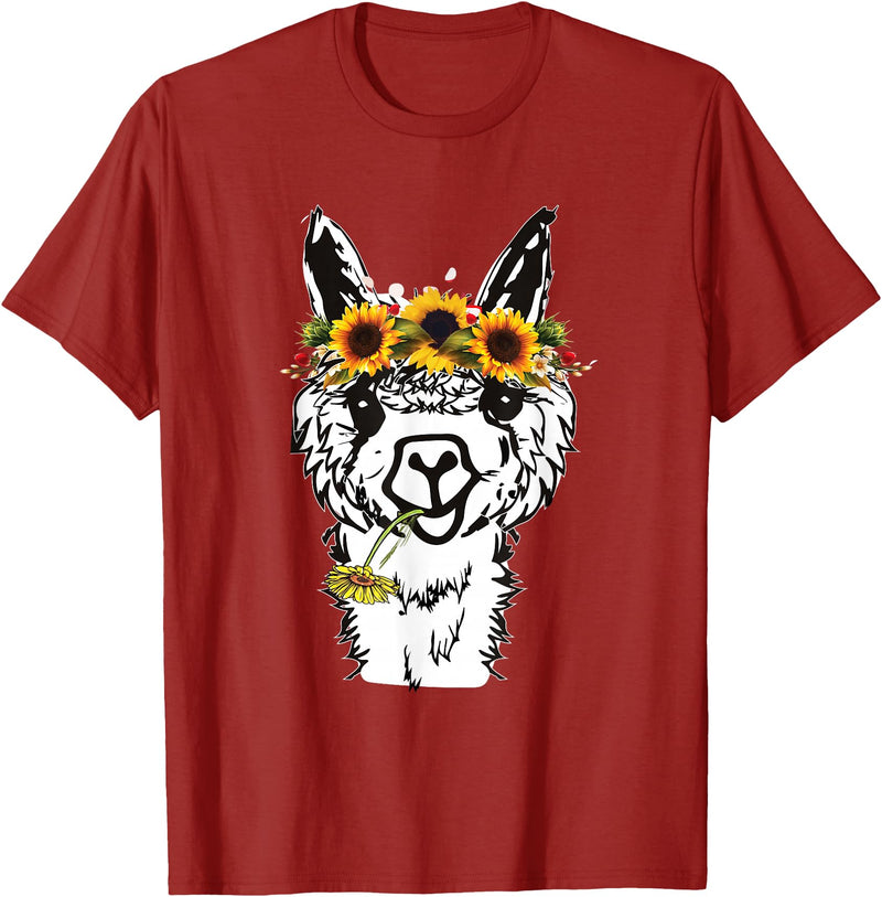 Funny Llama Alpaca Animal Lover Women's Floral Llama Alpaca Funny Graphics T-Shirt - Cranberry Red