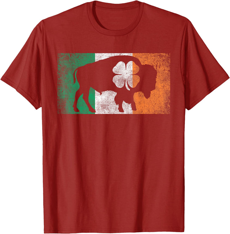 Buffalo - Saint Paddys Funny Ireland Flag Buffalo - Shamrock St. Patrick's Day Irish Flag T-Shirt - Cranberry Red