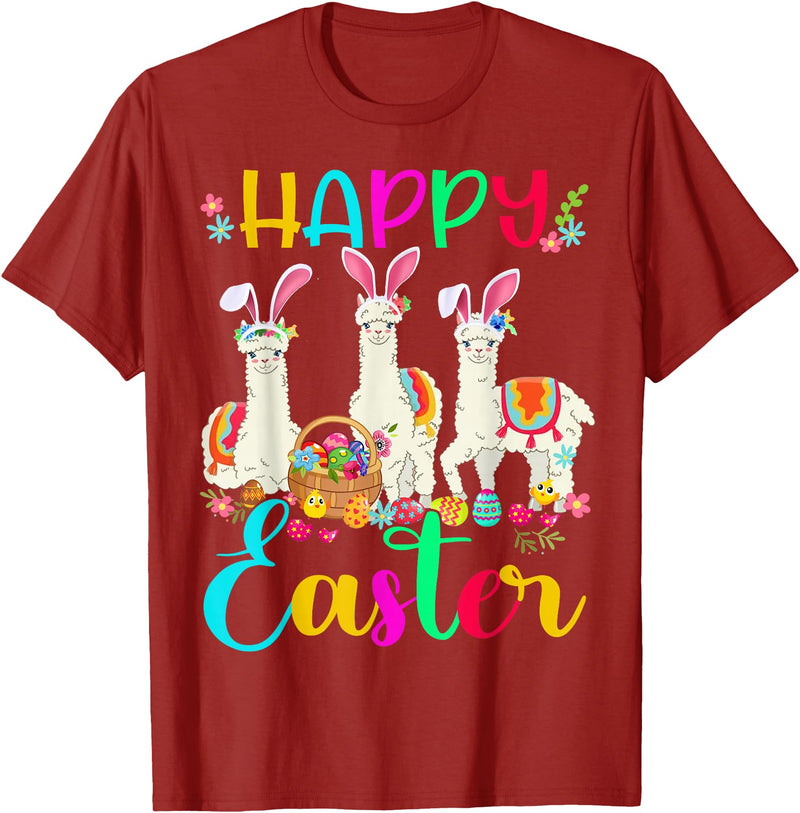 Happy Easter Three Llama Wearing Bunny Ear Happy Easter Llama Lover Three Llama Wearing Bunny Ear T-Shirt - Cranberry Red
