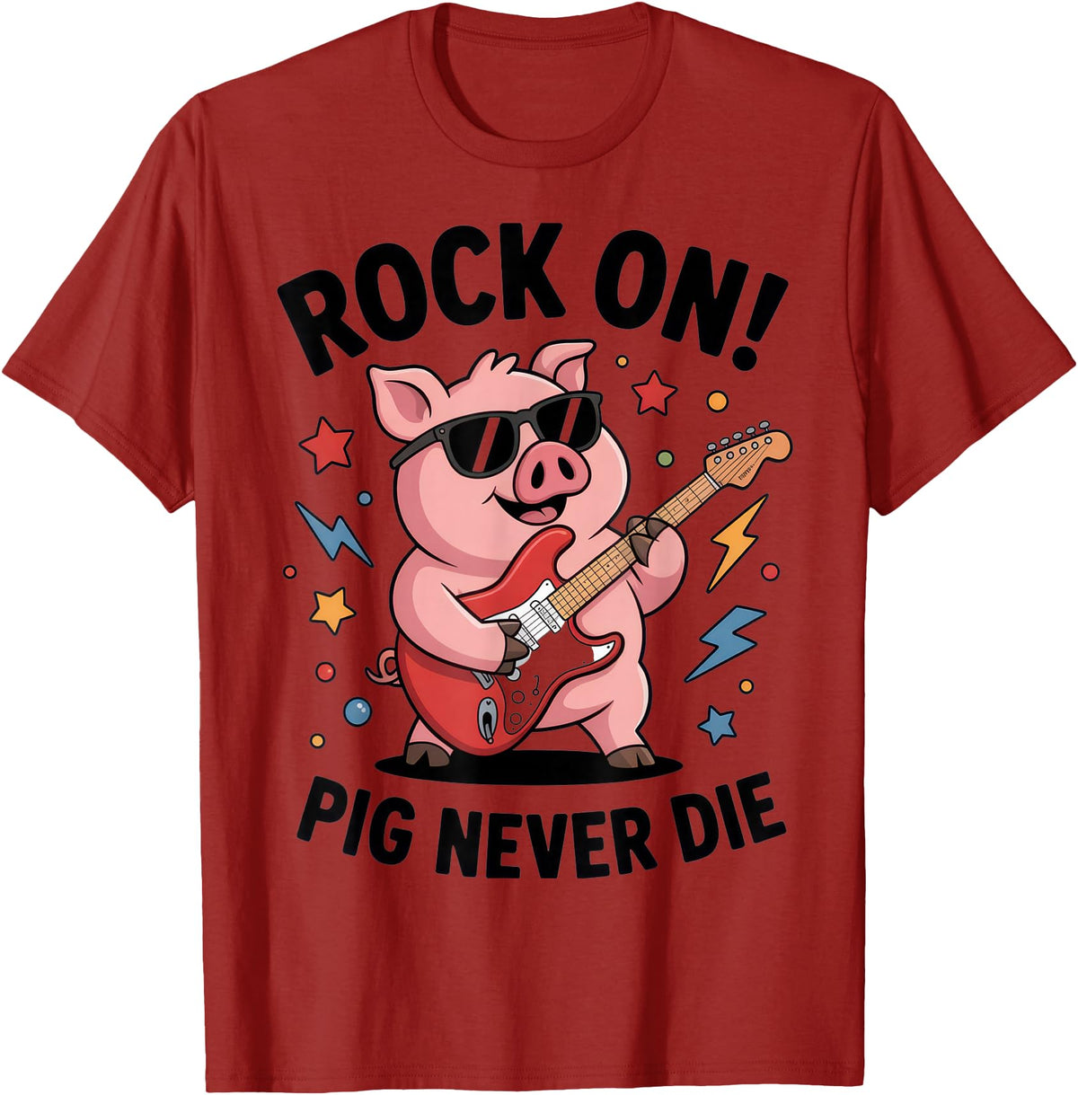 Musical Pig Tribe Collective for Rock Enthusiasts Rock On Pig Never Die Music Lovers Funny Concert Vibe T-Shirt - Cranberry Red