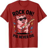 Musical Pig Tribe Collective for Rock Enthusiasts Rock On Pig Never Die Music Lovers Funny Concert Vibe T-Shirt - Cranberry Red