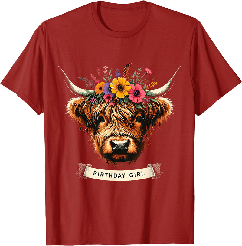 Humorous Highland Cow Gifts Highland Cow Birthday Girl Party T-Shirt - Cranberry Red