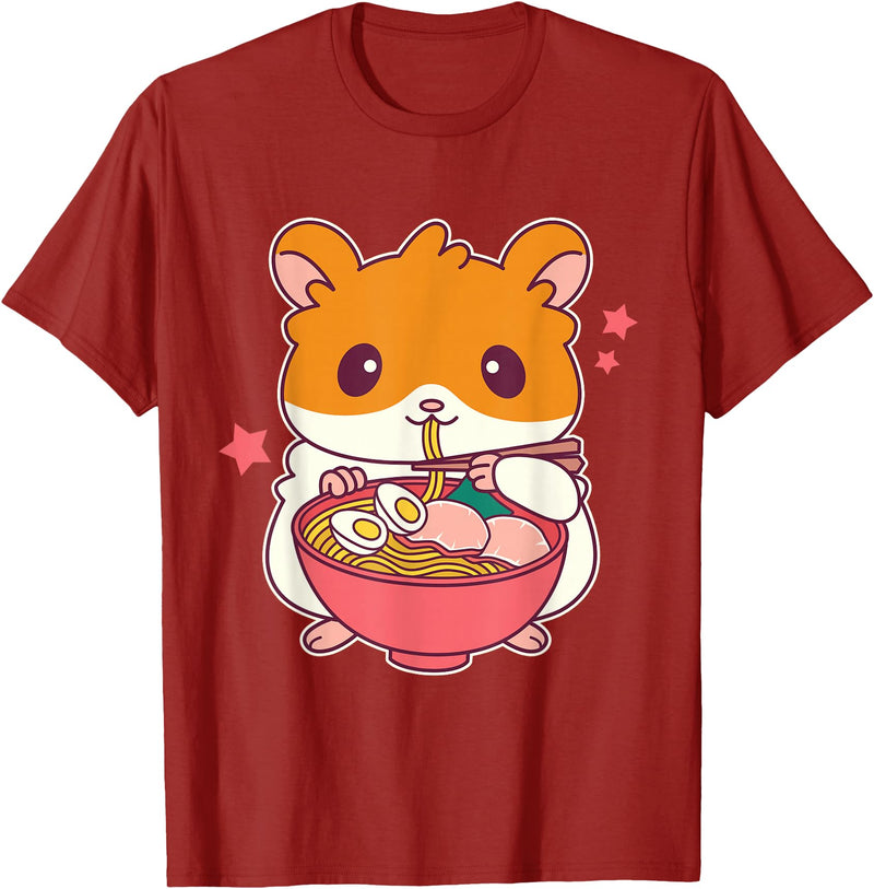 Cute Hamster Eating Ramen Hamster Lovers T-Shirt - Cranberry Red