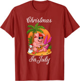 Cute Funny Pig Christmas Xmas Summer Vacation Gift Christmas In July Cute Pig Funny Summer Vacation Beach Vibes T-Shirt - Cranberry Red