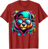 Funny Teddy Bear Lovers Colorful Hip Hop Teddy Bear Sunglasses Rap Music T-Shirt - Cranberry Red